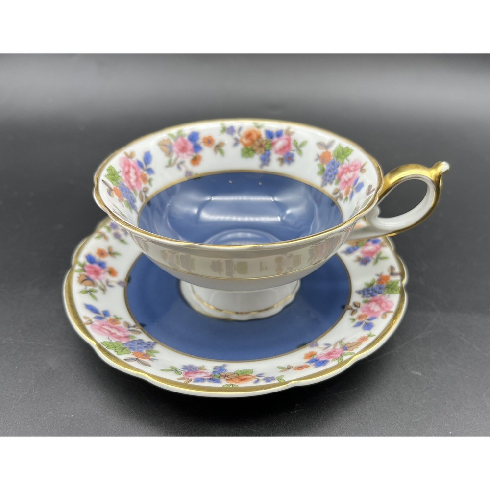 Gorgeous Vintage Antique Royal Bayreuth Germany Bavaria Blue Cup & Saucer Roses